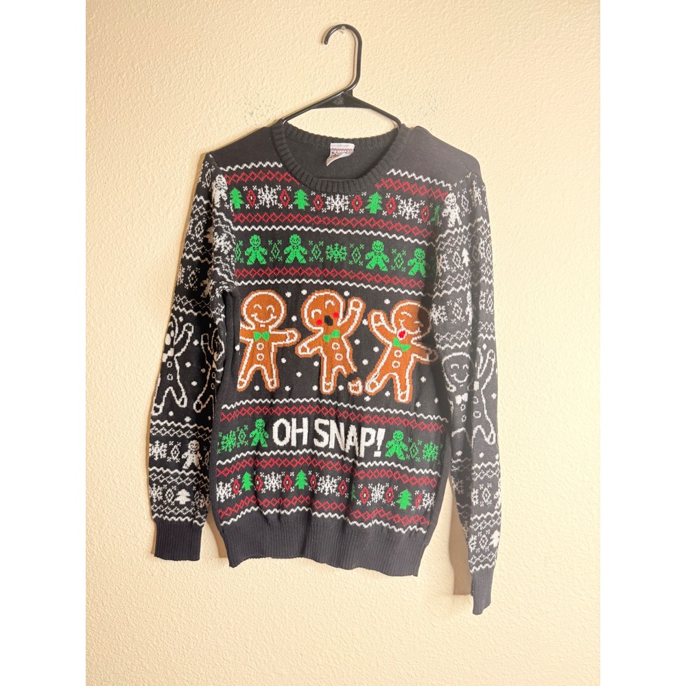 Well Worn Holiday Sweater XL Mens Oh Snap Ugly Christmas Gingerbread Black